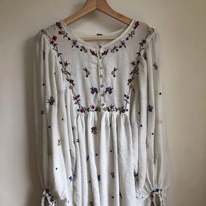 Free People Shirt Long Sleeve Embroidered Flowers